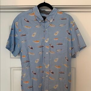 J. Crew Blue Short-Sleeve Button-Down with Boat Print